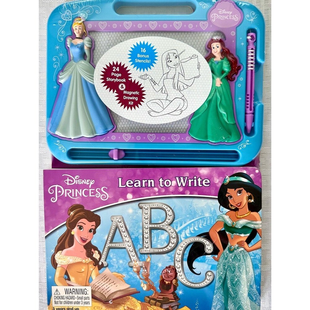 NEW Disney Princess Learn to Write Magnetic Drawing Board Storybook 16 Stencils